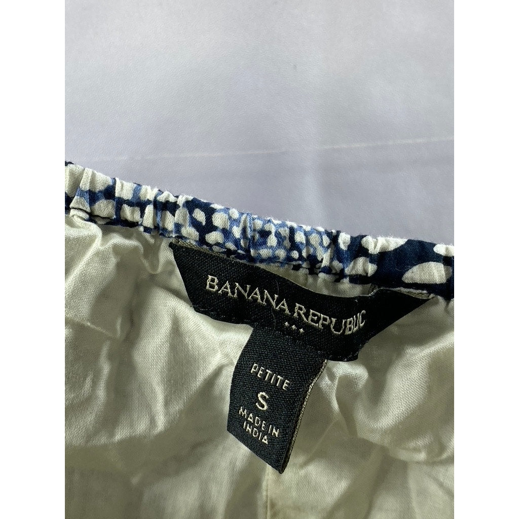 BANANA REPUBLIC Women's Petite Preppy Navy Printed Tie-Waist Mini Dress SZ S