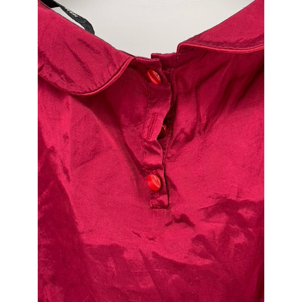 H&M Women's Pink Solid Sailor Collar Short Cap Sleeve Top SZ 8