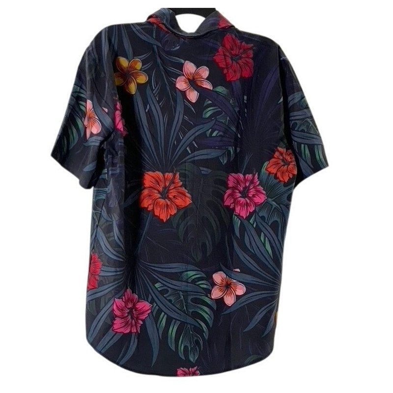 SALTY MONKEYS Men's Black Floral Print Button-Up Short Sleeve Shirt SZ M