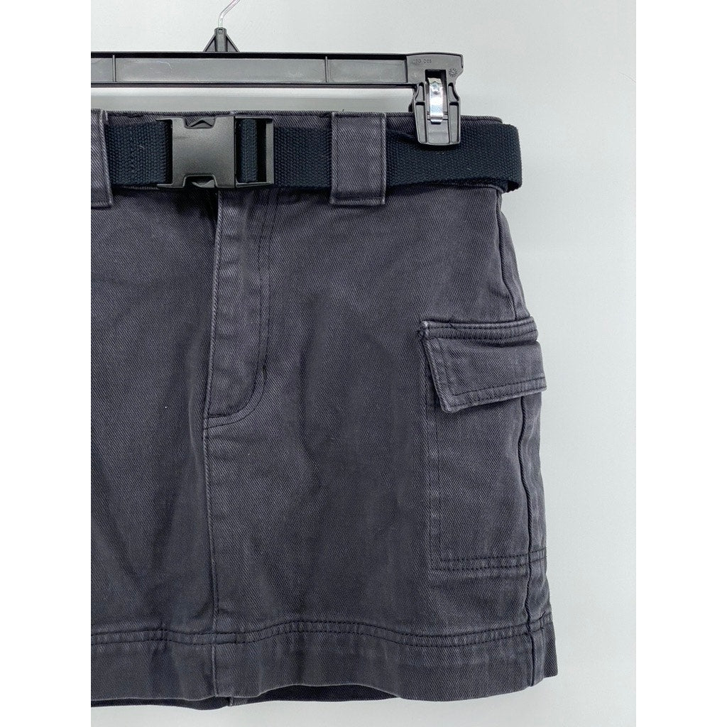 PACSUN Women's Black Denim Buckle Belt A-line Cargo Mini Skirt SZ 26