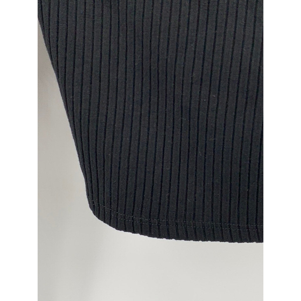 BAR III Women's Black Ribbed Straight-Neck Long Sleeve Crop Top SZ XS
