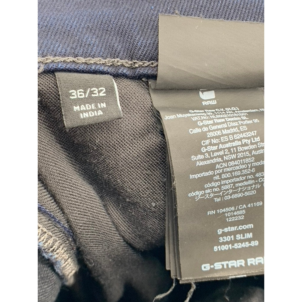 G-STAR RAW Men's Indigo Denim 3301 Slim-Leg Button-Fly Jeans SZ 36X32