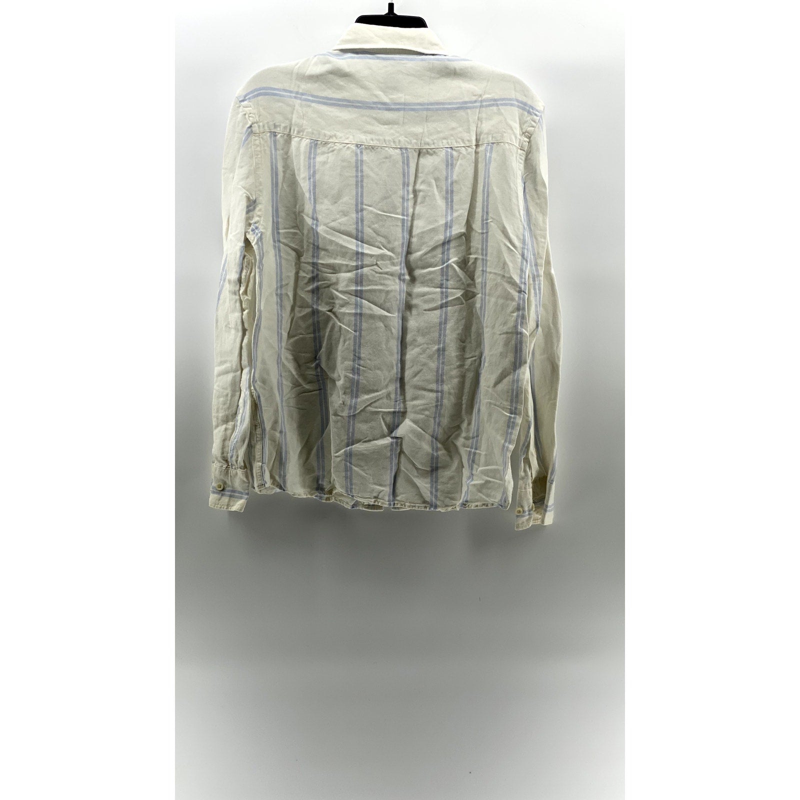 ZARA Men's White-Blue Striped Linen-Blend Button-Up Long Sleeve Top SZ M