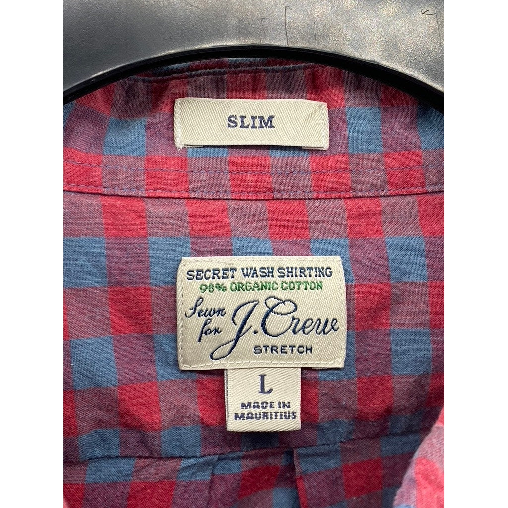 J.CREW Men's Blue-Red Check Stretch Slim-Fit Button-Up Long Sleeve Shirt SZ L
