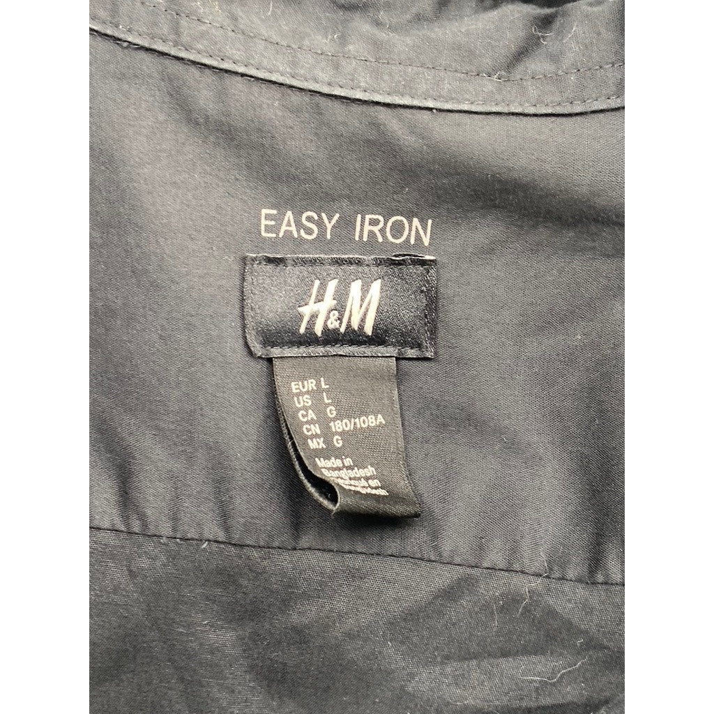 H&M Men's Black Solid Easy Iron Button-Up Long Sleeve Regular-Fit Shirt SZ L