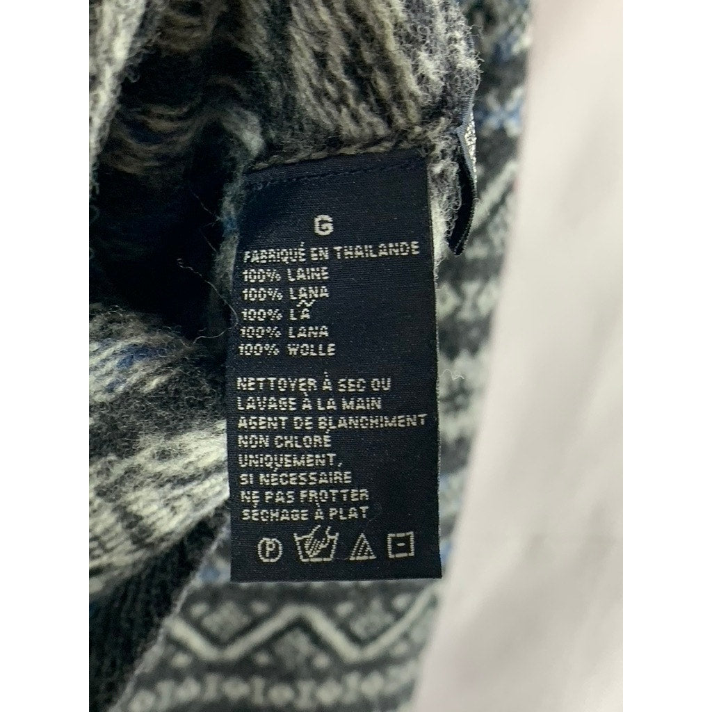 NAUTICA Men's Gray/Blue Fair Isle Printed V-Neck Wool Pullover Sweater SZ L