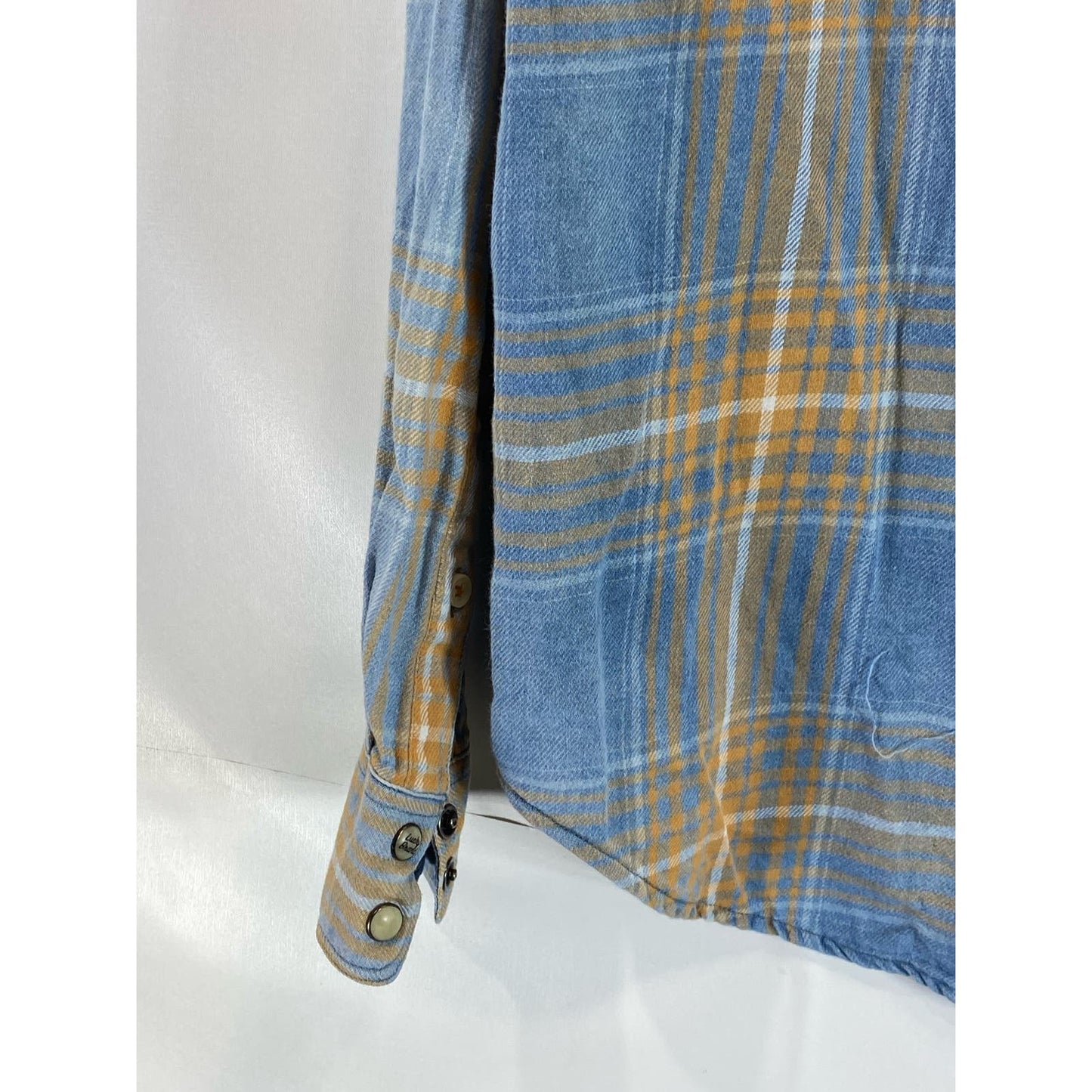 LUCKY BRAND Men's Blue/Yellow Plaid True Indigo Classic-Fit Western Shirt SZ M