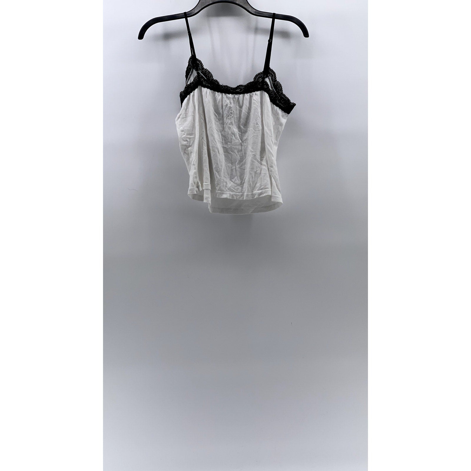 EYECANDY Women's White-Black Lace-Trim Party Hard Cry Later Cropped Tank SZ L