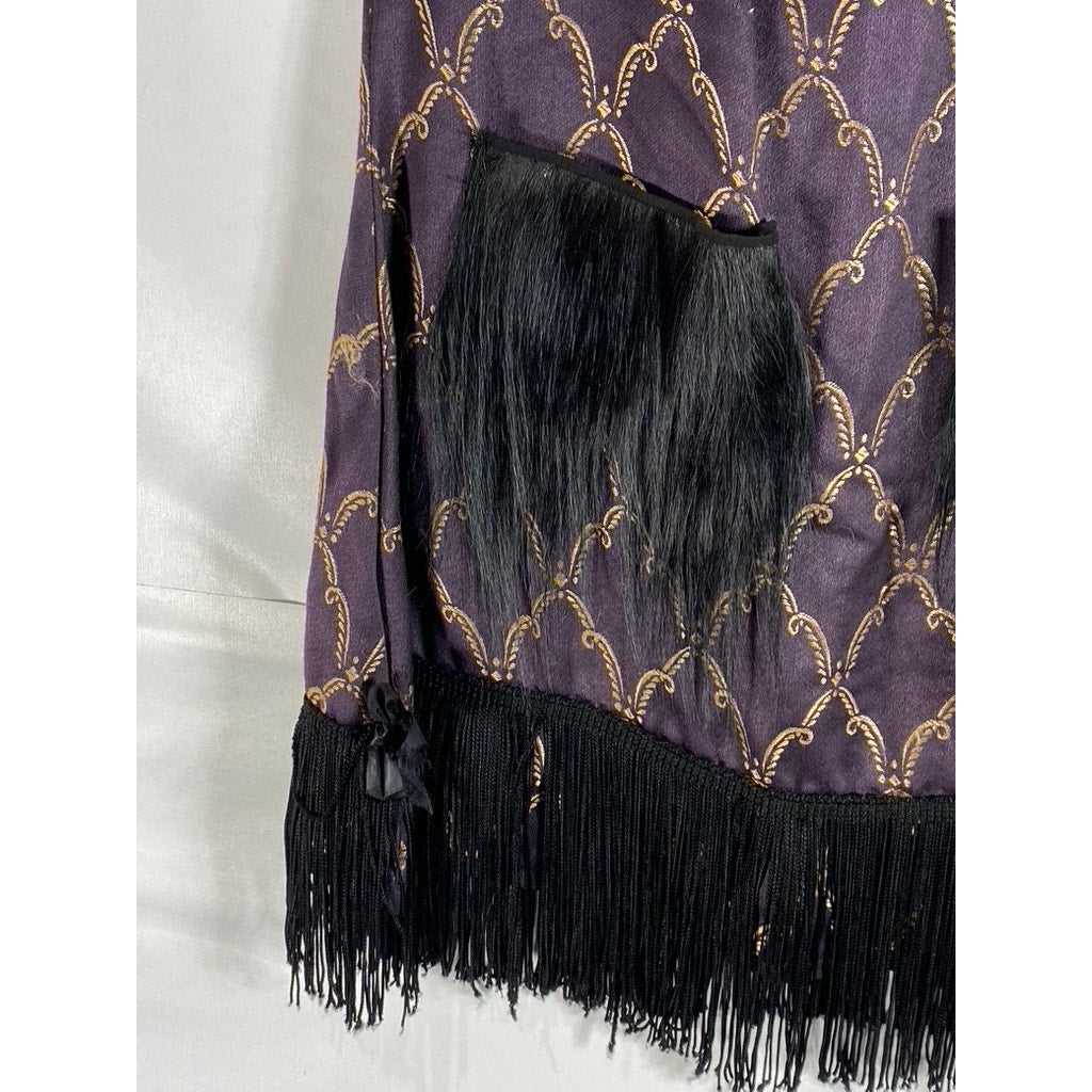 VINTAGE Unbranded Women's Purple/Nude Fringe Open-Back Mini Flapper Dress SZ M