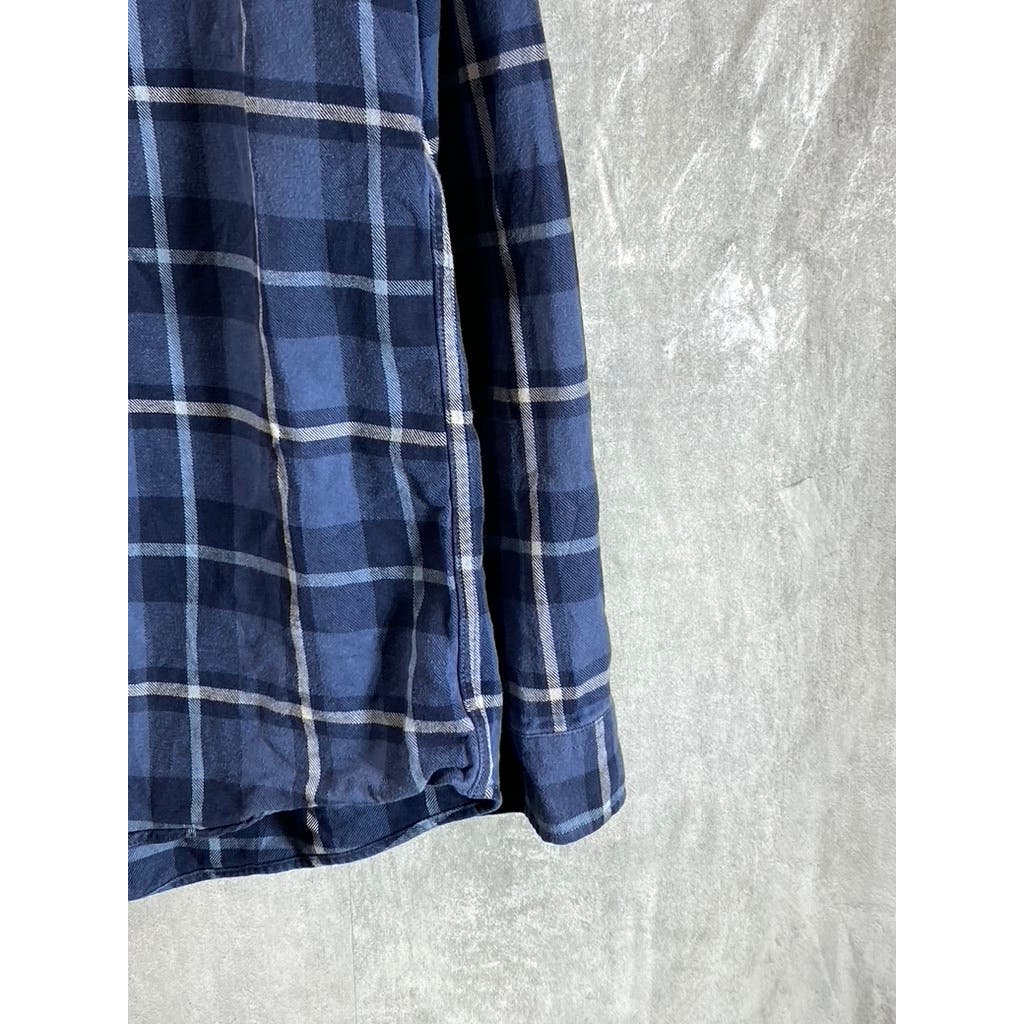 EDDIE BAUER Men's Tall Blue Plaid Classic-Fit Button-Up Long Sleeve Shirt SZ L/T