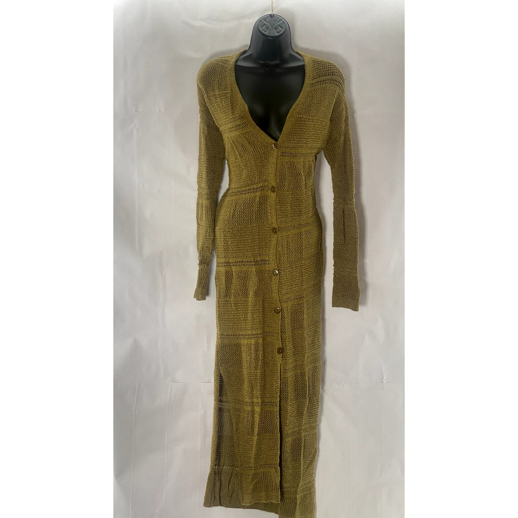 MANGO Women's Tan Knit Side Slit Button-Up Long Cardigan SZ M