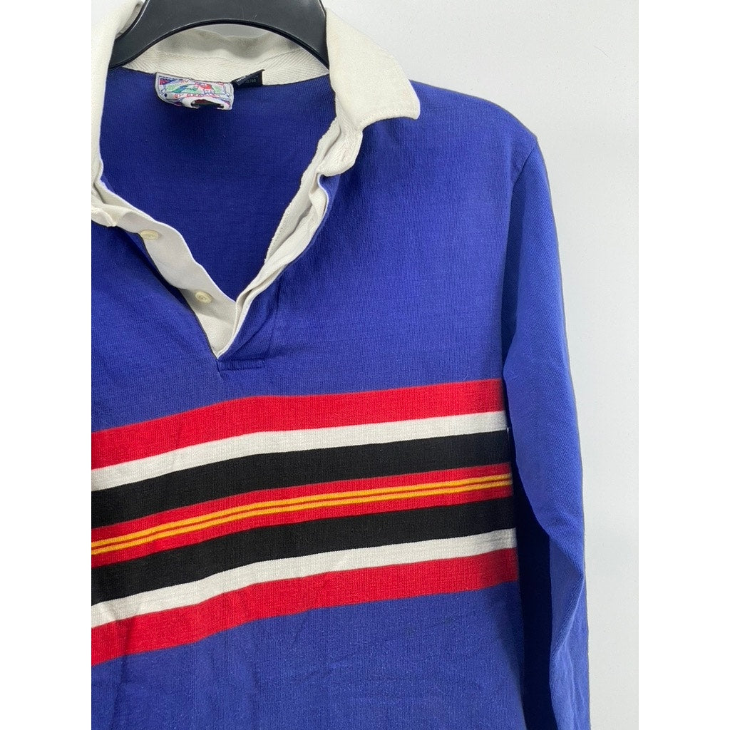 RED BAY RUGGERS BY BERKLEY Men's Vintage Royal Blue-Red Striped Polo Shirt SZ L