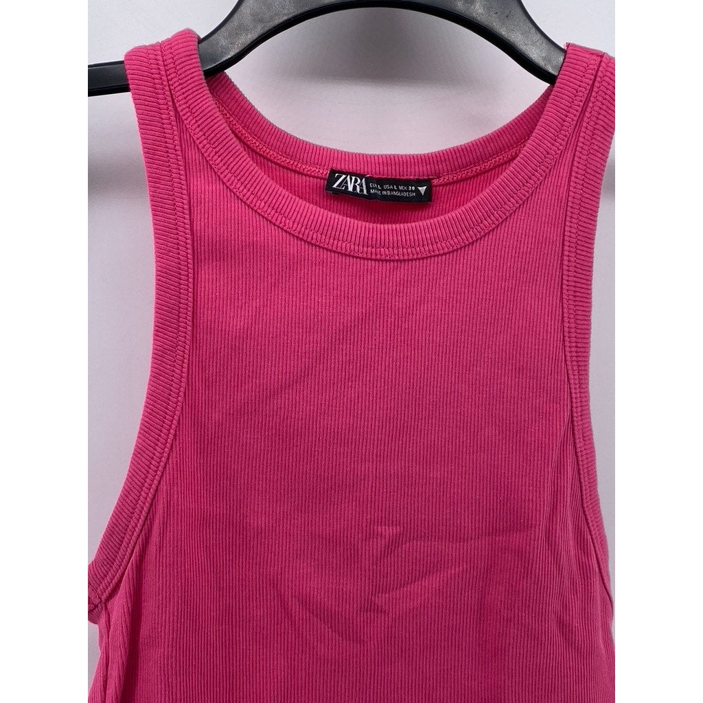 ZARA Women’s Pink Ribbed Crewneck Sleeveless Cropped Top SZ L