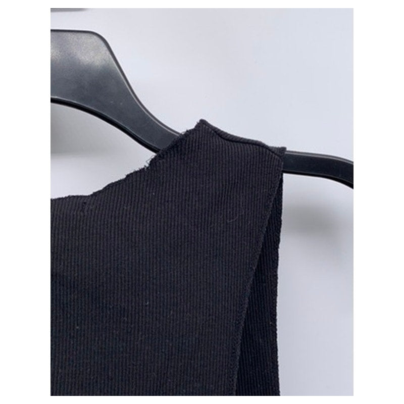 ZARA Women's Black Ribbed Scoop-Neck Raw-Trim Sleeveless Cropped Top SZ S