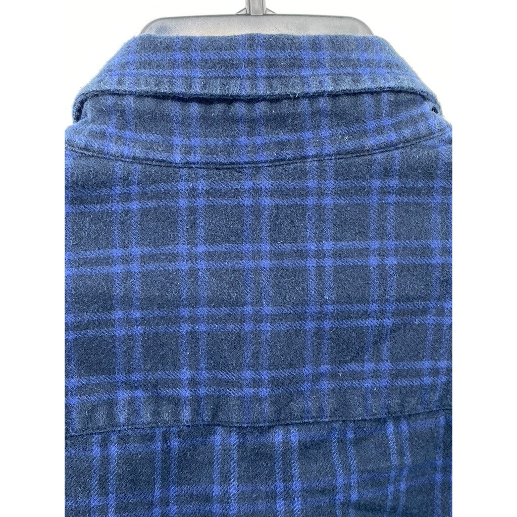 CLUB MONACO Men's Dark Blue-Black Check Slim-Fit Button-Up Long Sleeve Shirt SZL