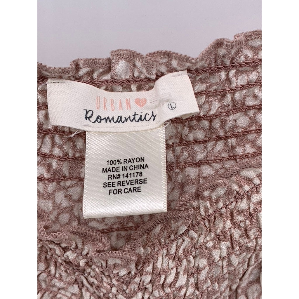 URBAN ROMANTICS Women's Pink Micro Floral Print Long Sleeve Top SZ L