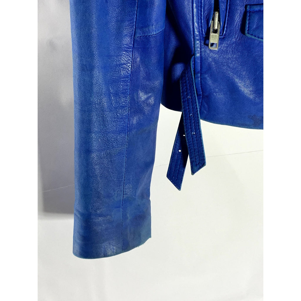IRO PARIS Women's Dark Blue Ashville Moto Zip-Up Lamb Leather Jacket SZ 1(XXS)