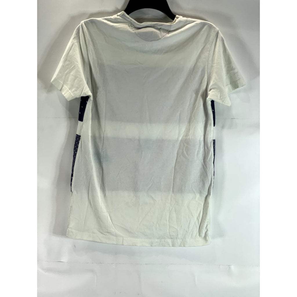 ZARA MAN Men's Navy/White Printed Colorblock Crewneck Short Sleeve T-Shirt SZ S