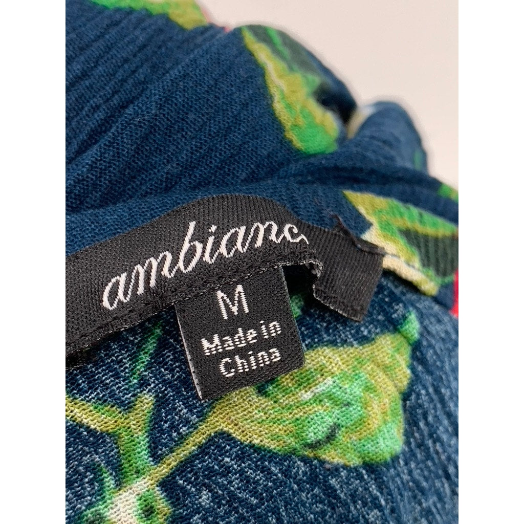 AMBIANCE APPAREL Women's Green-Floral Strapless Jumpsuit SZ M