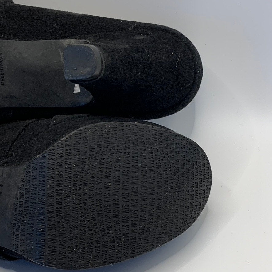 STUART WEITZMAN Women's Black Suede Criss-Cross Round-Toe Pumps SZ 6.5