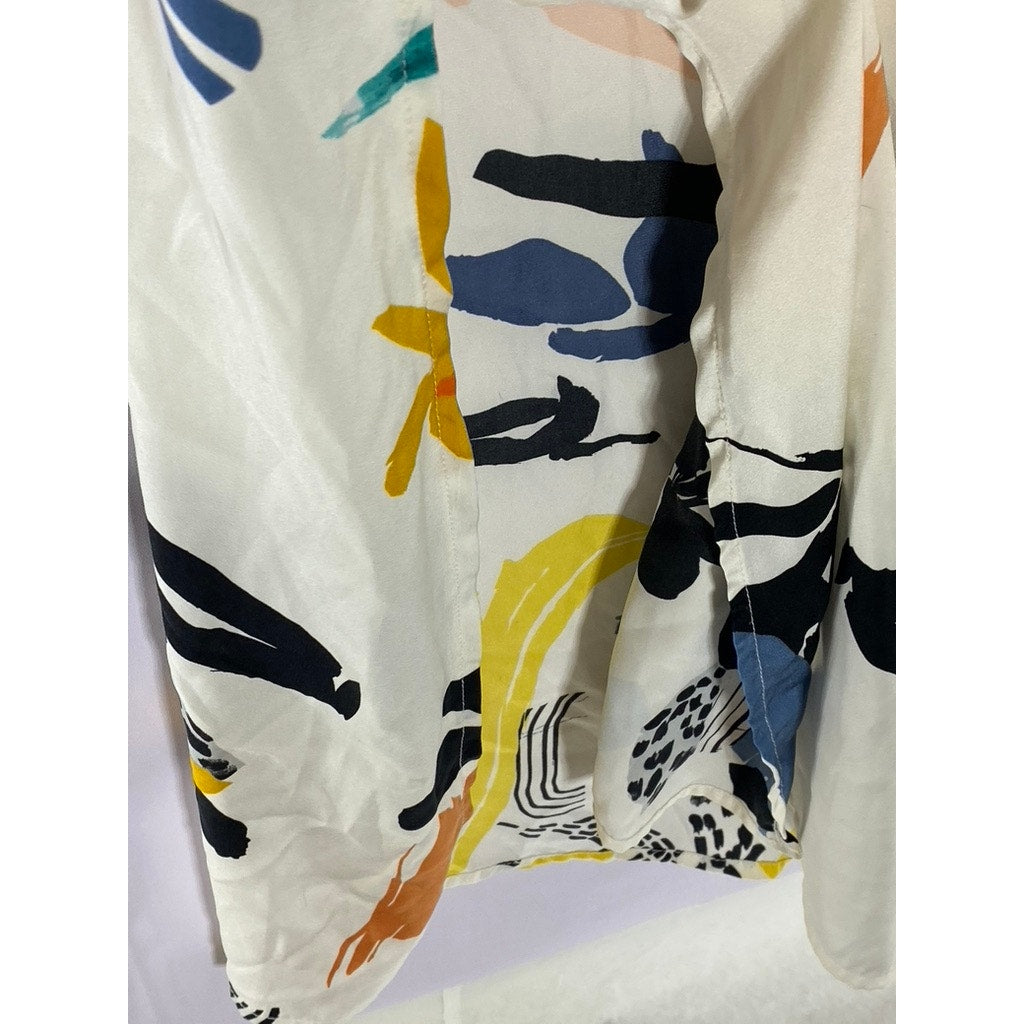 LOVE TO LOUNGE Women's White-Multi Abstract Print Long Sleeve Robe SZ 8/10