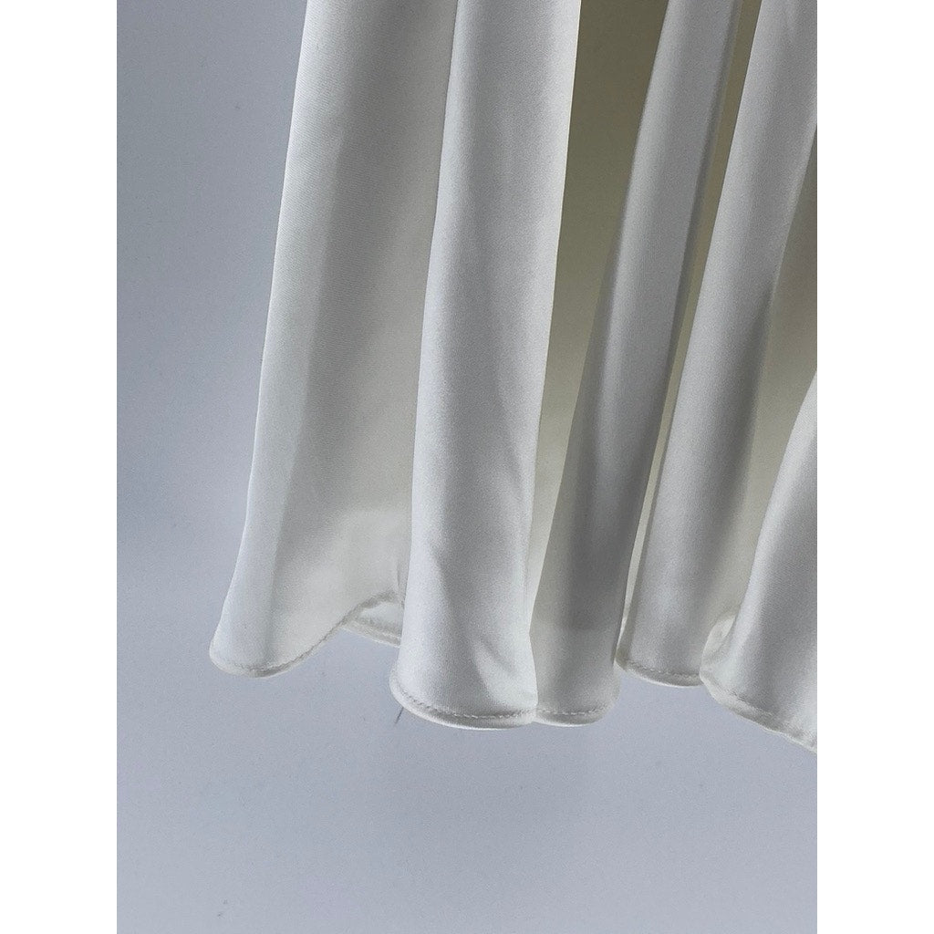 ZARA Women’s White Satin Cowl-Neck Spaghetti Strap Backless Mini Dress SZ M