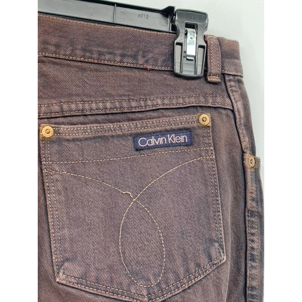 CALVIN KLEIN Men's Brown-Navy Dyed Frayed Straight-Leg Denim Jeans SZ 31