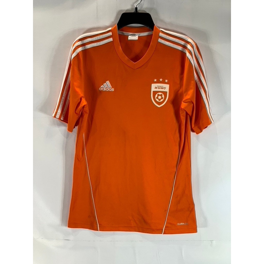 ADIDAS Men's Orange Climalite V-Neck 3-Stripe Active T-Shirt SZ S