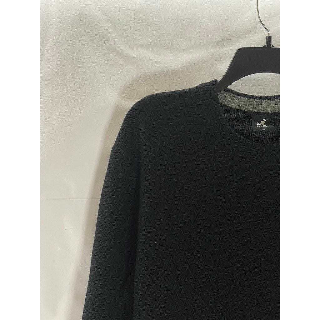 KANGOL Men's Black Knit Embroidered Logo Crewneck Long Sleeve Sweater XL