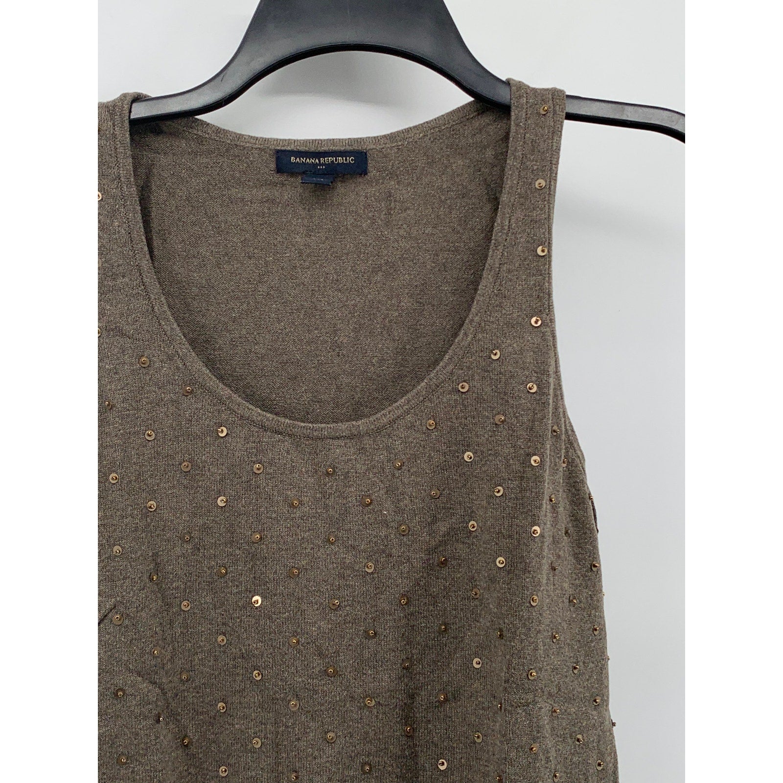 BANANA REPUBLIC Women’s Brown Knit Scoop-Neck Sequin Embellished Tank Top SZ M