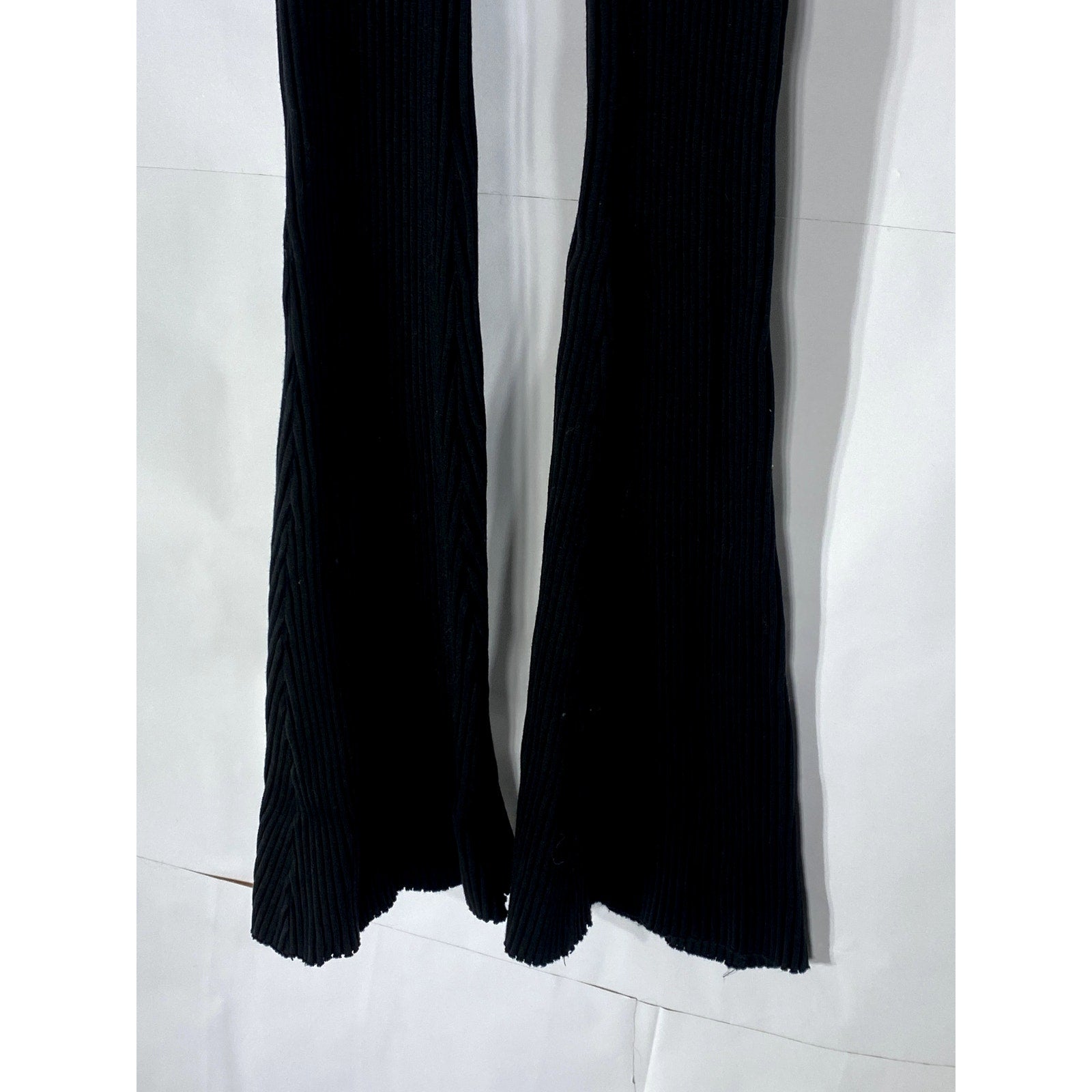 KOTN Women's Black Ribbed Pull-On Elastic Waist Stretch Wide-Leg Leggings SZ XS