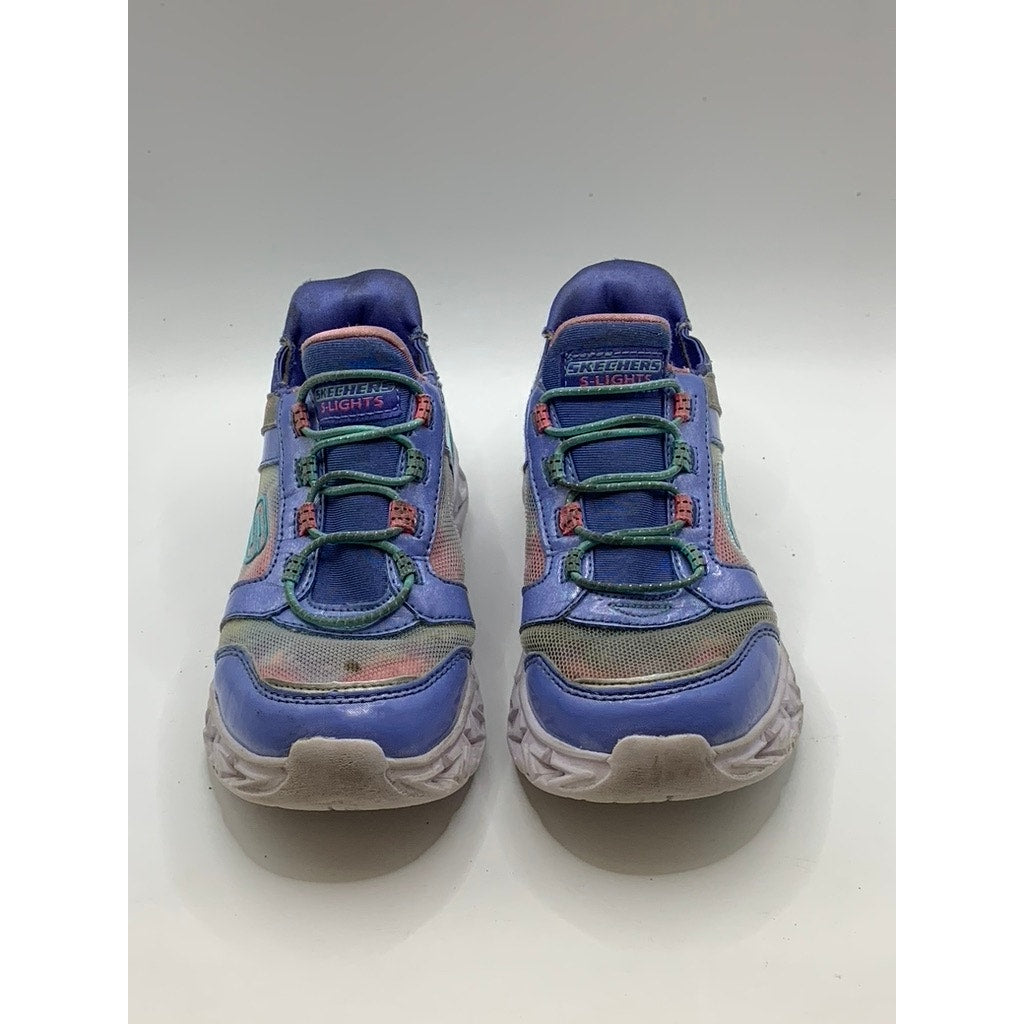 SKETCHERS Girls' Purple Galaxy Lights Tie-Dye Takeoff Light Up Sneakers SZ 11
