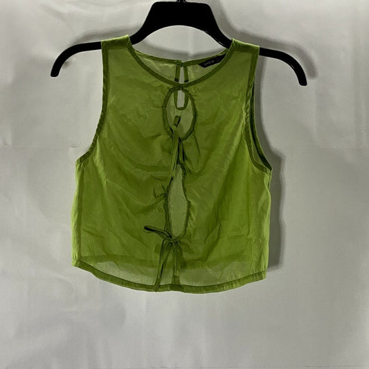 SHEIN Women's Green Keyhole Cutout Crewneck Sleeveless Sheer Top SZ S