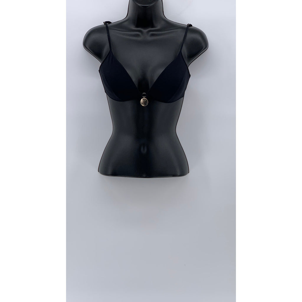 PAIN DE SUCRE Women's Black V-Neck Spaghetti Strap Padded Bikini Top SZ 34B