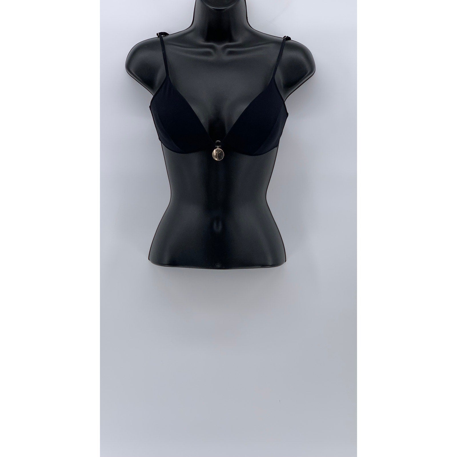 PAIN DE SUCRE Women's Black V-Neck Spaghetti Strap Padded Bikini Top SZ 34B