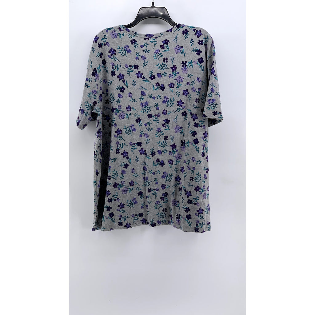 WOMAN WITHIN Women's Plus Gray Floral Short Sleeve Top SZ 18/20