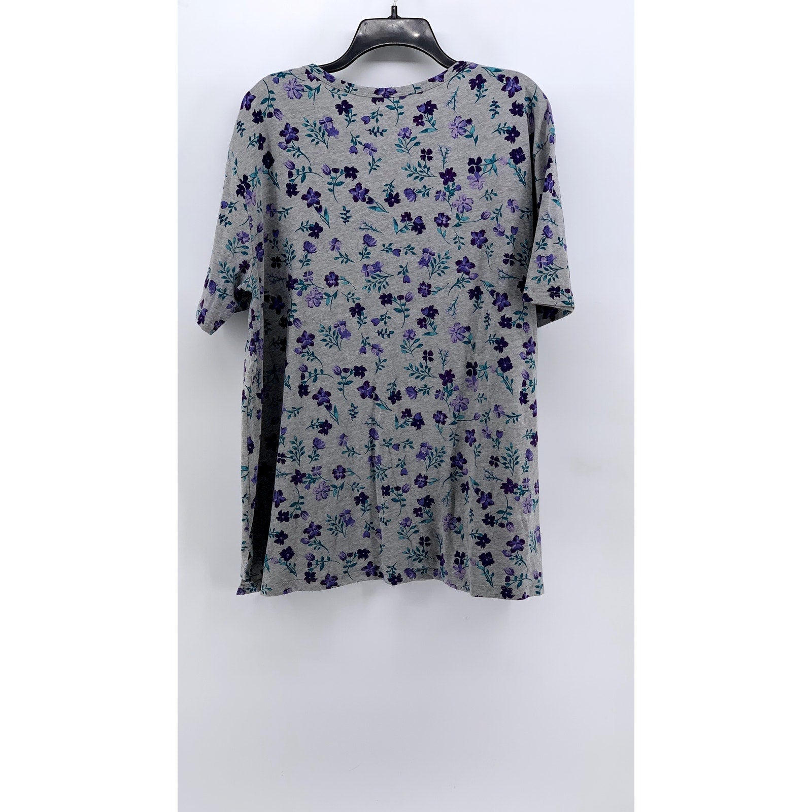 WOMAN WITHIN Women's Plus Gray Floral Short Sleeve Top SZ 18/20