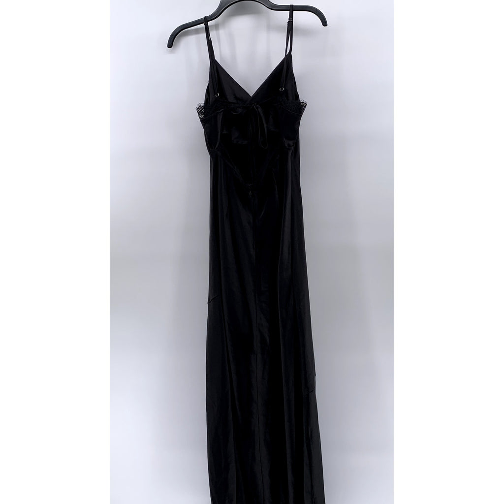 FOREVER 21 Women's Black Solid Lace-Trim Open Tie Back Cowl-Neck Maxi Dress SZ L
