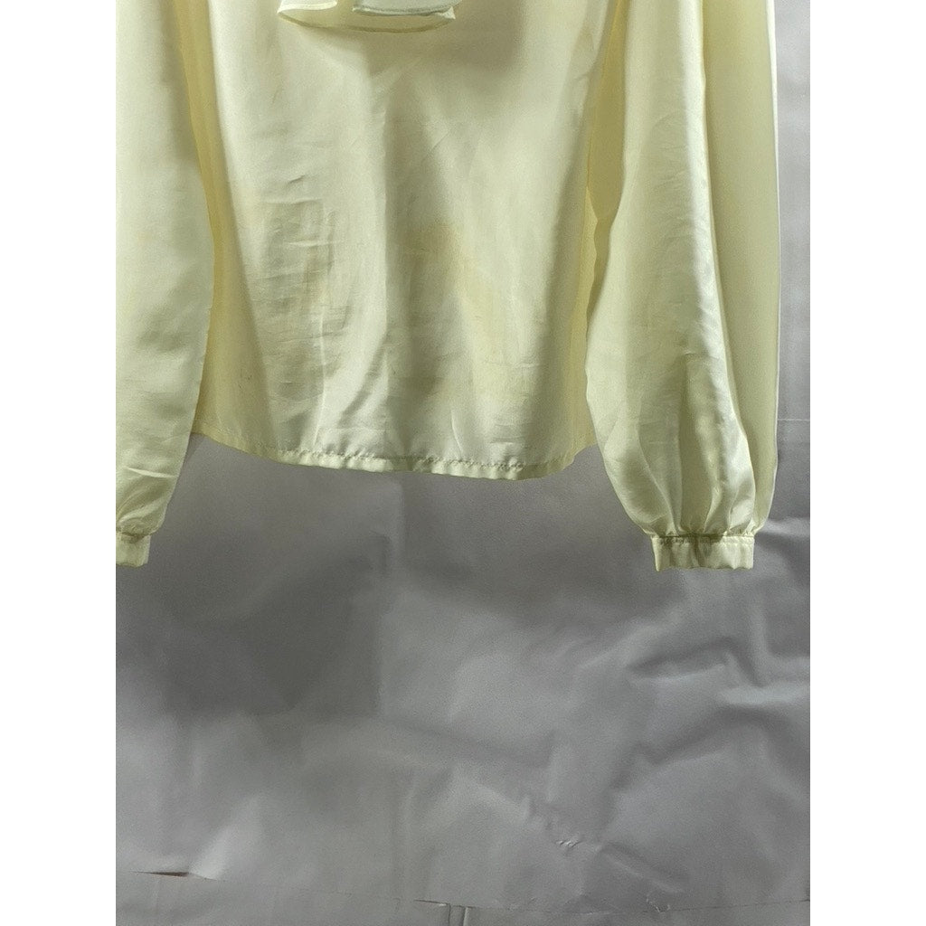 PRESENT TENSE Women's Beige Tie-Bow Long Sleeve Lightweight Top SZ 12