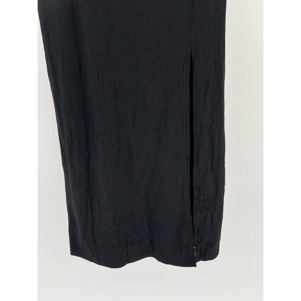 SEZANE Women's Black Ribbed Straight-Neck Side-Slit Midi Dress SZ 38(US6)