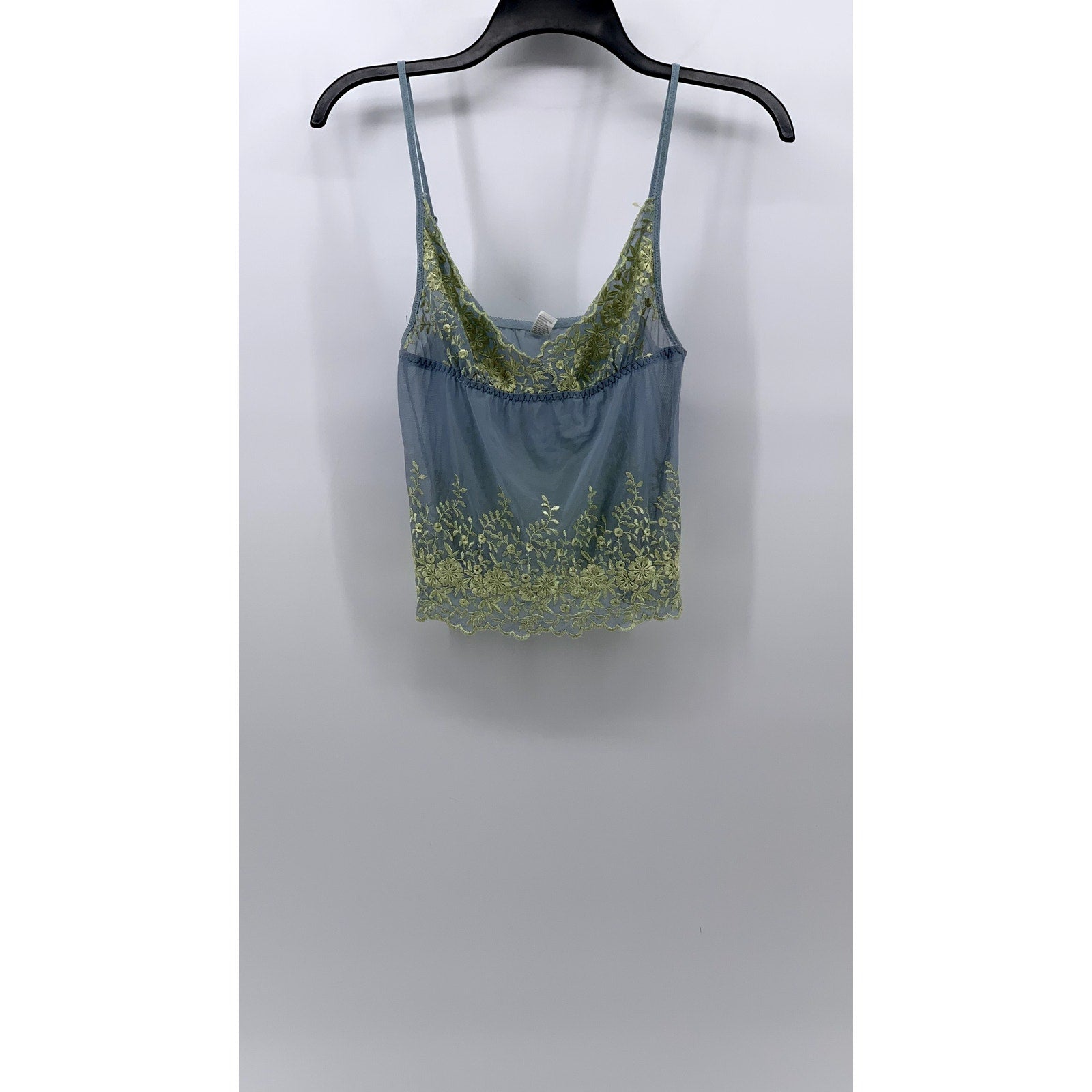 UNBRANDED Women's Blue-Yellow Lace-Trim Spaghetti Strap Sheer Camisole Top SZ M