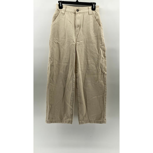 AMYWINEHOUSE Women's Beige Denim Relaxed-Fit Baggy Carpenter Pants SZ L