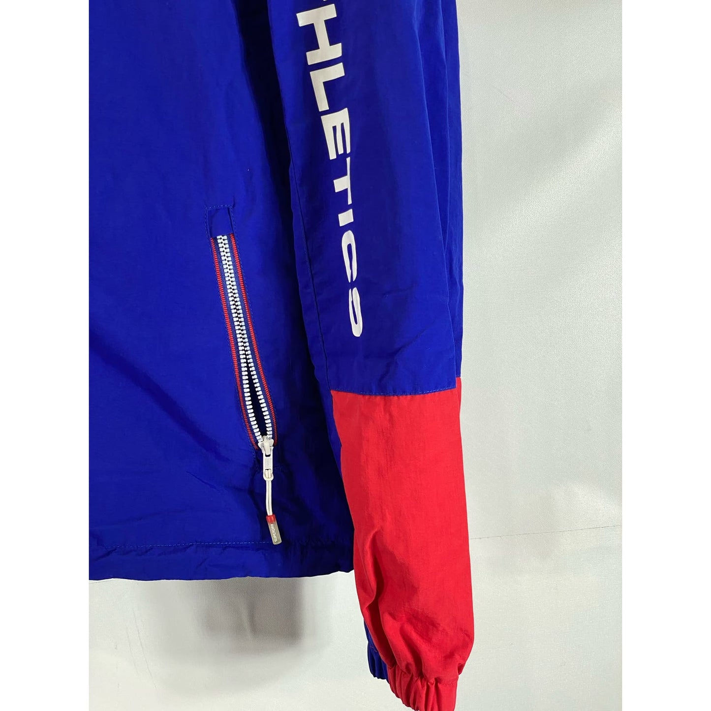 SUPERDRY Men's Red/Blue Drawstring Hood Zip-Up Athletic Jacket SZ XL