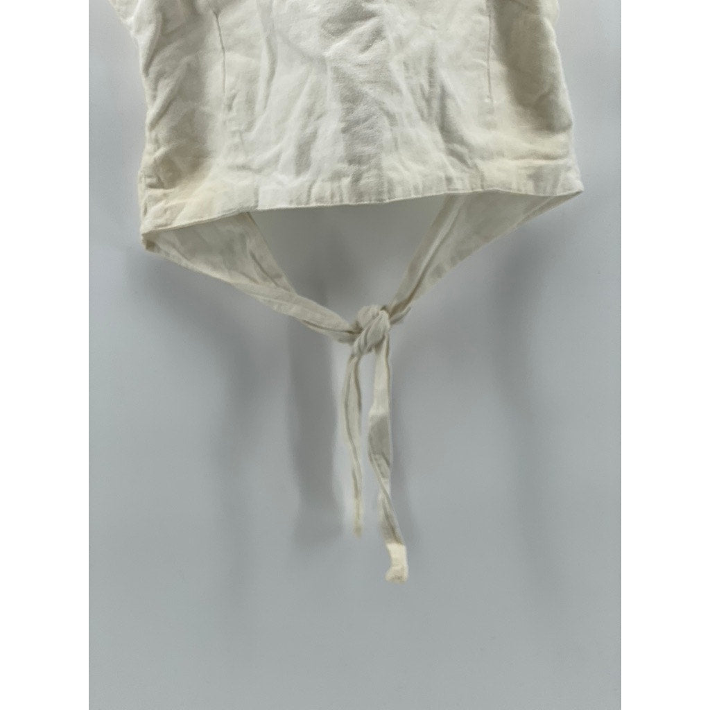 LITTLE PARADISE Women’s White Linen Tie Open-Back Cropped Tank Top SZ S