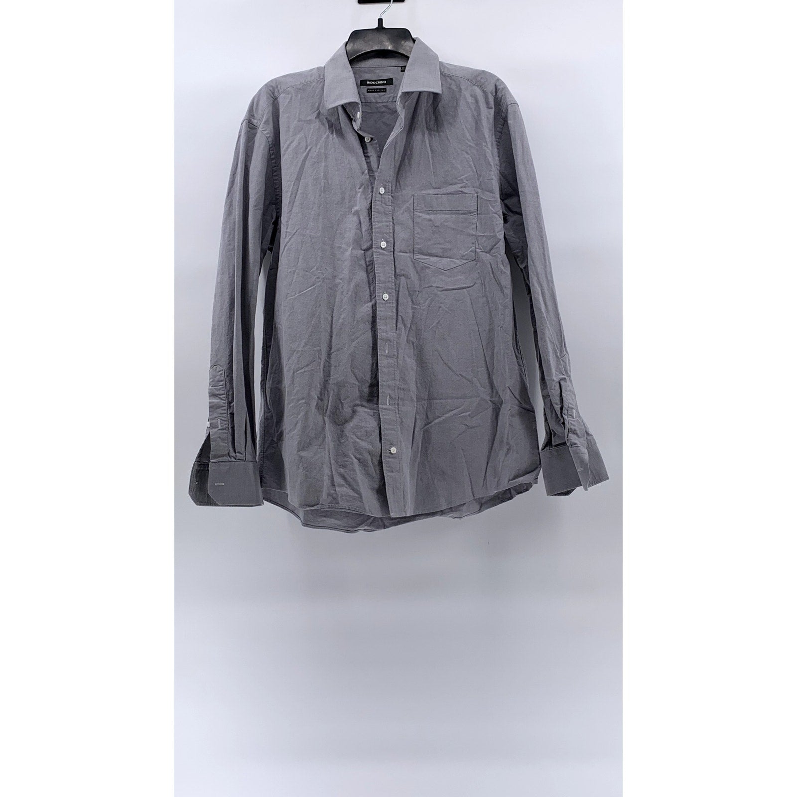 INDOCHINO Men’s Gray Button-Up Regular-Fit Long Sleeve Shirt SZ S