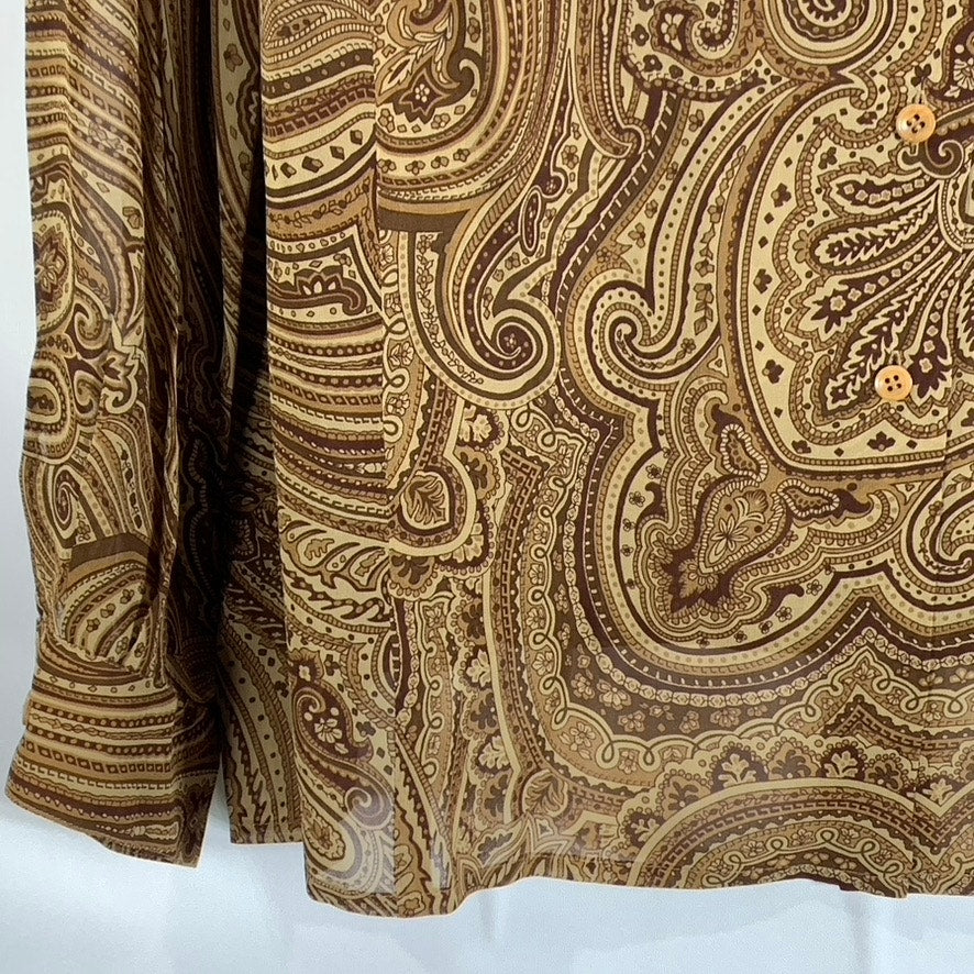 EMANUEL EMANUEL UNGARO Women's Brown Paisley Print Button-Up Sheer Top SZ16/EU40