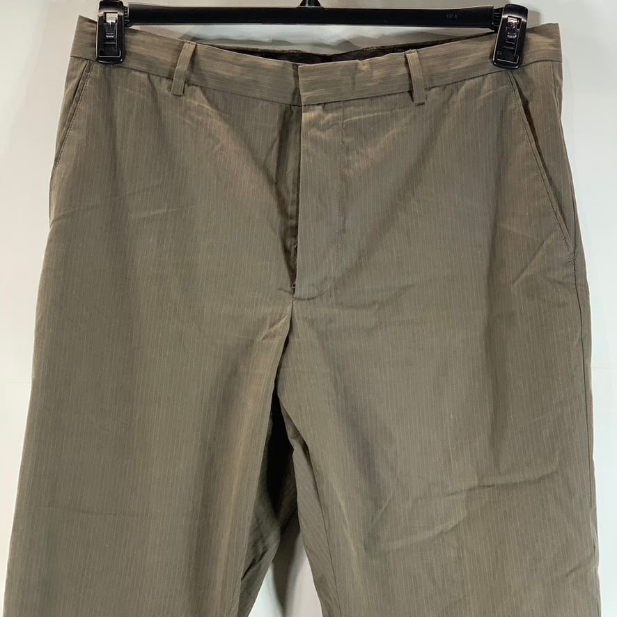 BANANA REPUBLIC Men's Brown Pinstripe Slim-Fit Non-Iron Flat Front Pant SZ 36X30