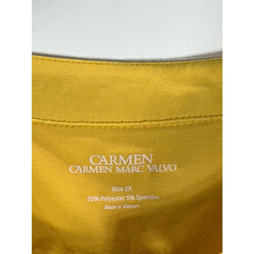 CARMEN CARMEN MARC VALVO Women's Plus Yellow Chain Detail Split-Neck Top SZ 2X