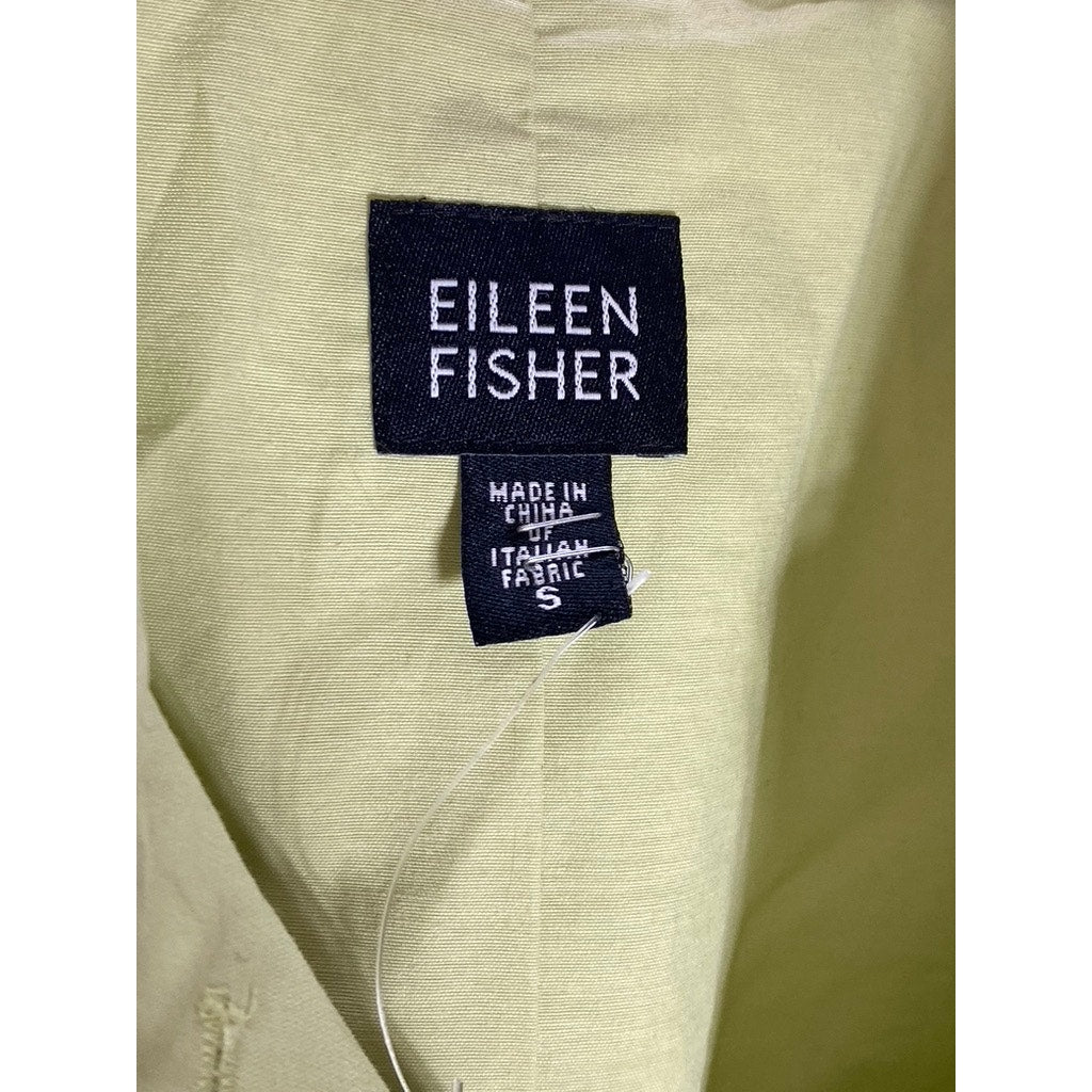 EILEEN FISHER Women's Lime Green Button-Up Lightweight Trench Coat SZ S
