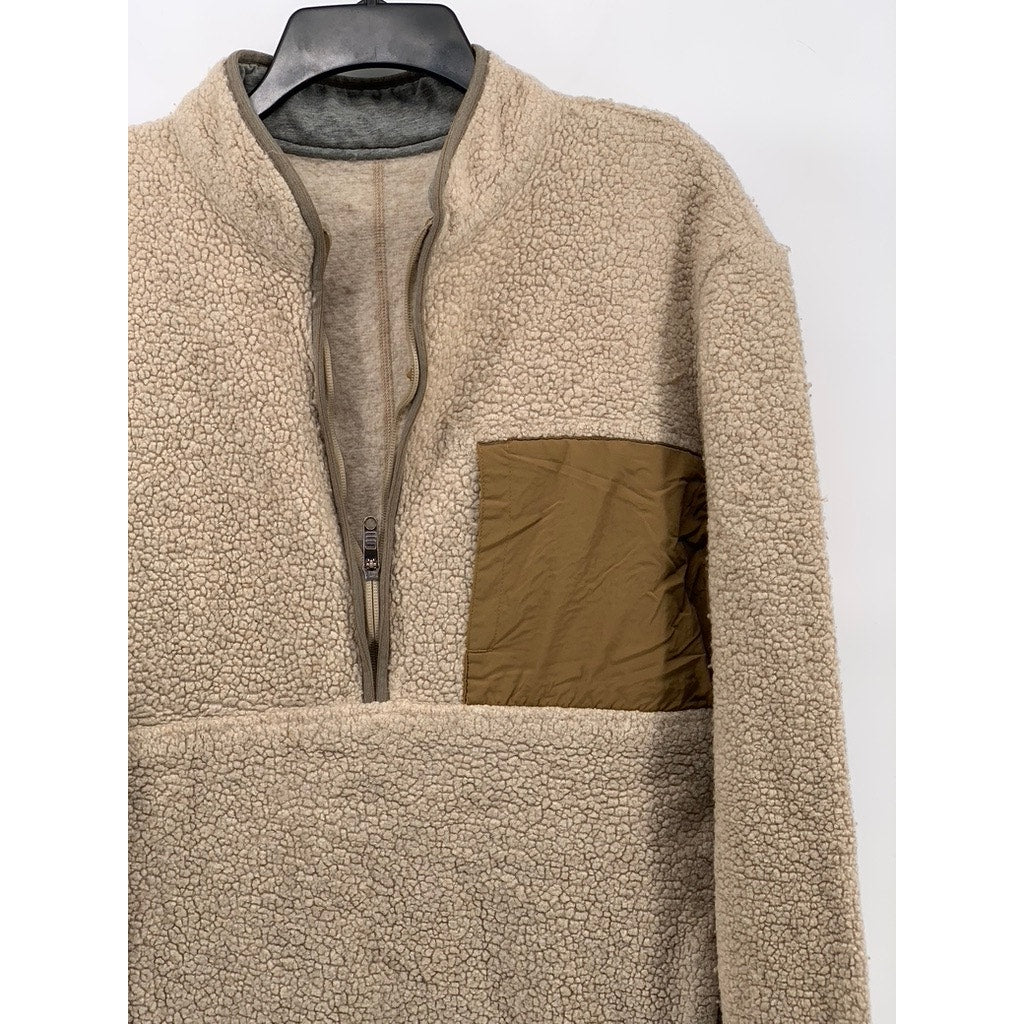 LULULEMON Men's Beige-Gray Sherpa Pyle Stand Collar Long Sleeve Sweater SZ L